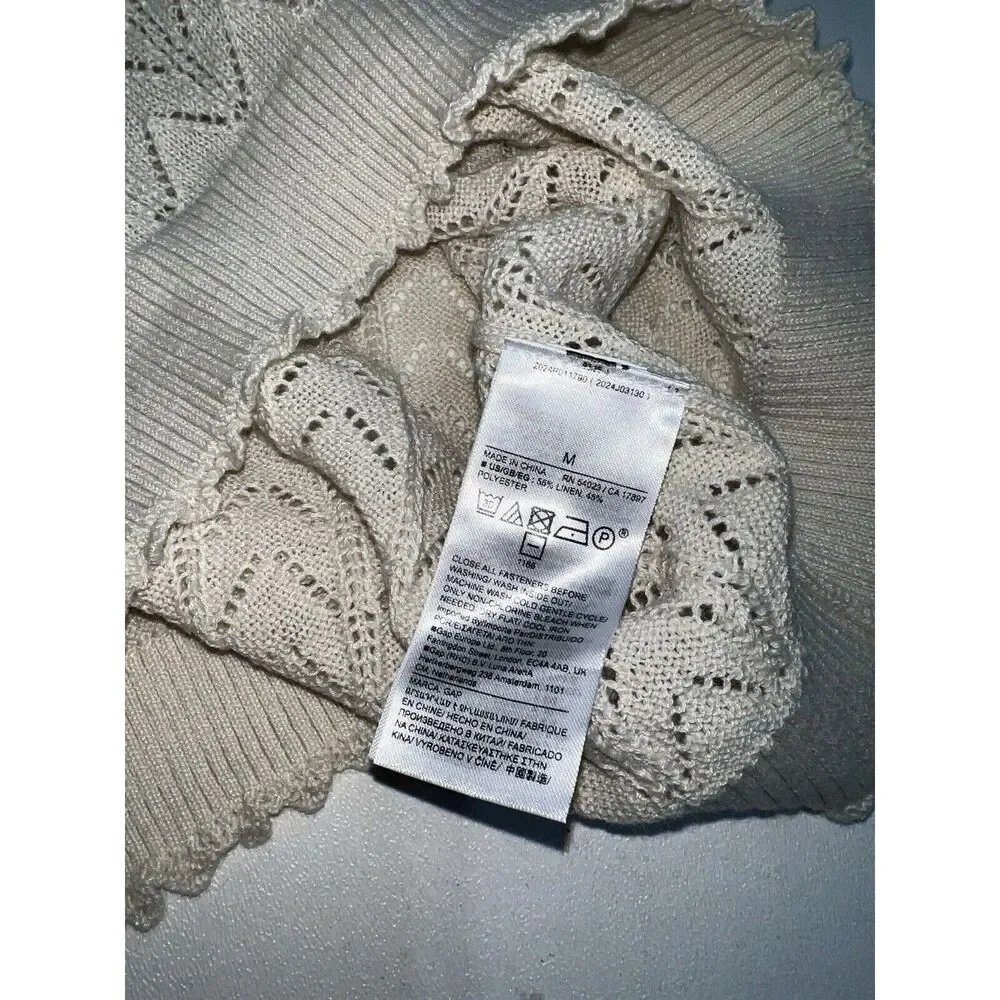 NWT! Gap × DÔEN Linen-Blend Pointelle Sweater MEDIUM Chine Beige $80 sold out - Picture 5 of 9